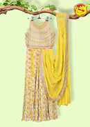 Yellow With Sequence Work Crop Top Sharara Saree - Thenianantham