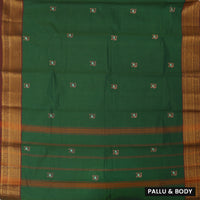 Dark Green With Maroon Pure Cotton Saree without Blous