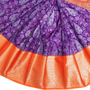 Purple with Orange Floral Design Art Silk Saree