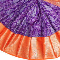 Purple with Orange Floral Design Art Silk Saree