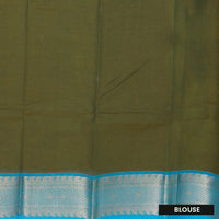 Dark Olive Green With Maroon And Turquoise Blue Border Pure Chettinad Cotton Saree with Blouse