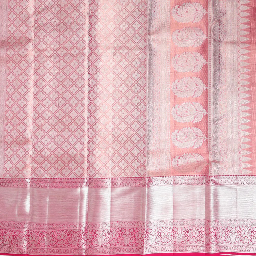 Cream,light yellow & gold with Pink pure Kanchipuram silk saree