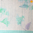 Sea Blue With Half White Floral Digital Print Linen Cotton Saree - Thenianantham