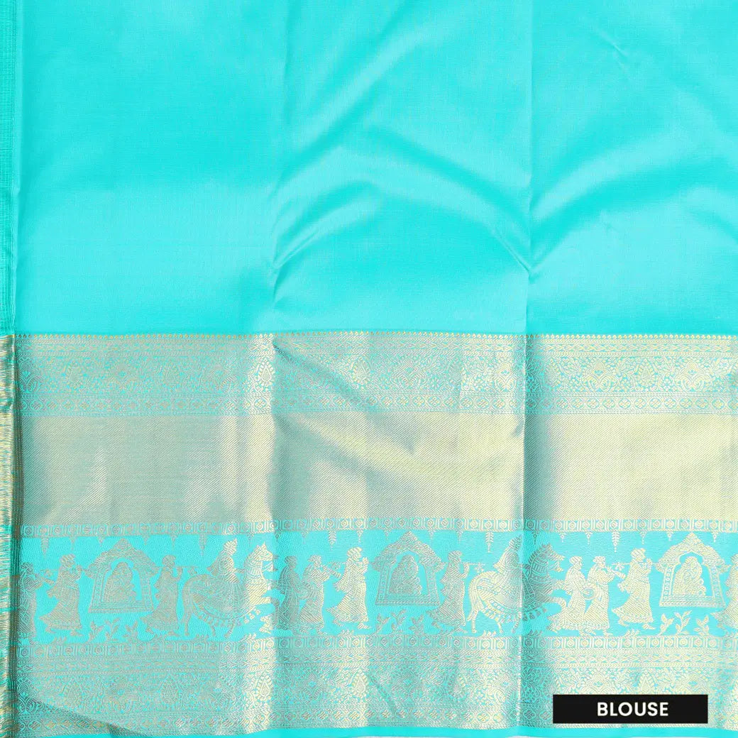 Turquoise Blue with Gold Zeri Subalaya Wedding Silk Saree