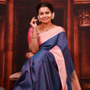 Navy Blue  With  Light Pink Copper Zari Border  Soft Silk Saree