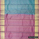Blue  with Purple Gold Zari Border Wedding Silk Saree
