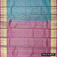 Blue  with Purple Gold Zari Border Wedding Silk Saree