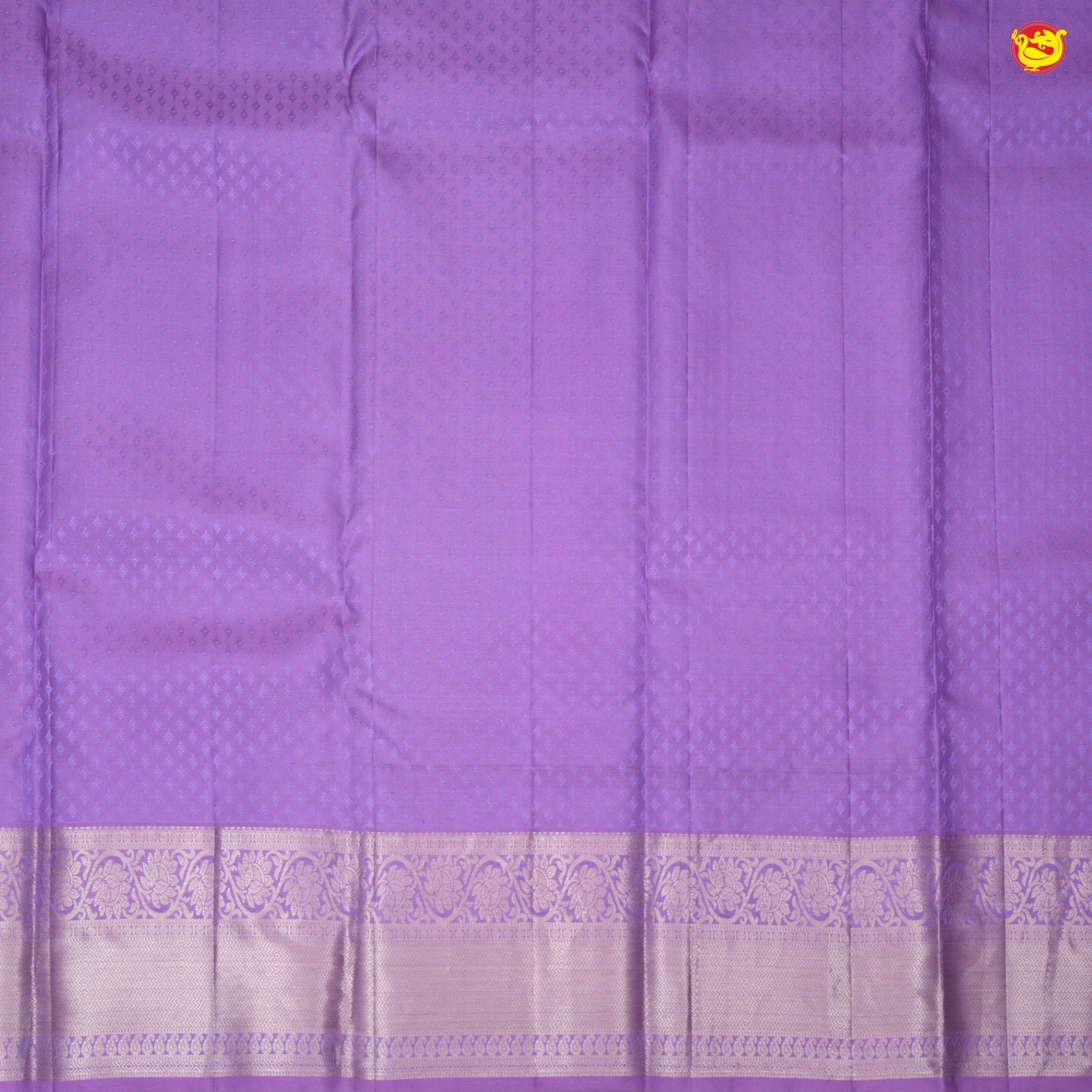 Lavender With Floral Leaf Motifs Gold Zari Border Pure Kanjivaram Subhalaya Wedding Silk Saree - Thenianantham