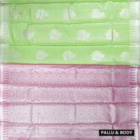 Couple Combo Tissue Silk Set – Men’s Shirt & Dhoti with Matching Women’s Saree With Pista Green With Silver Zari Border