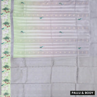 LIGHT GREEN WITH GREY Semi  Burberry Silk Saree