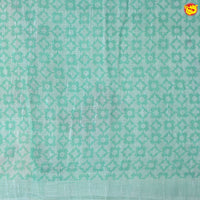 Sea Blue With Half White Floral Digital Print Linen Cotton Saree - Thenianantham