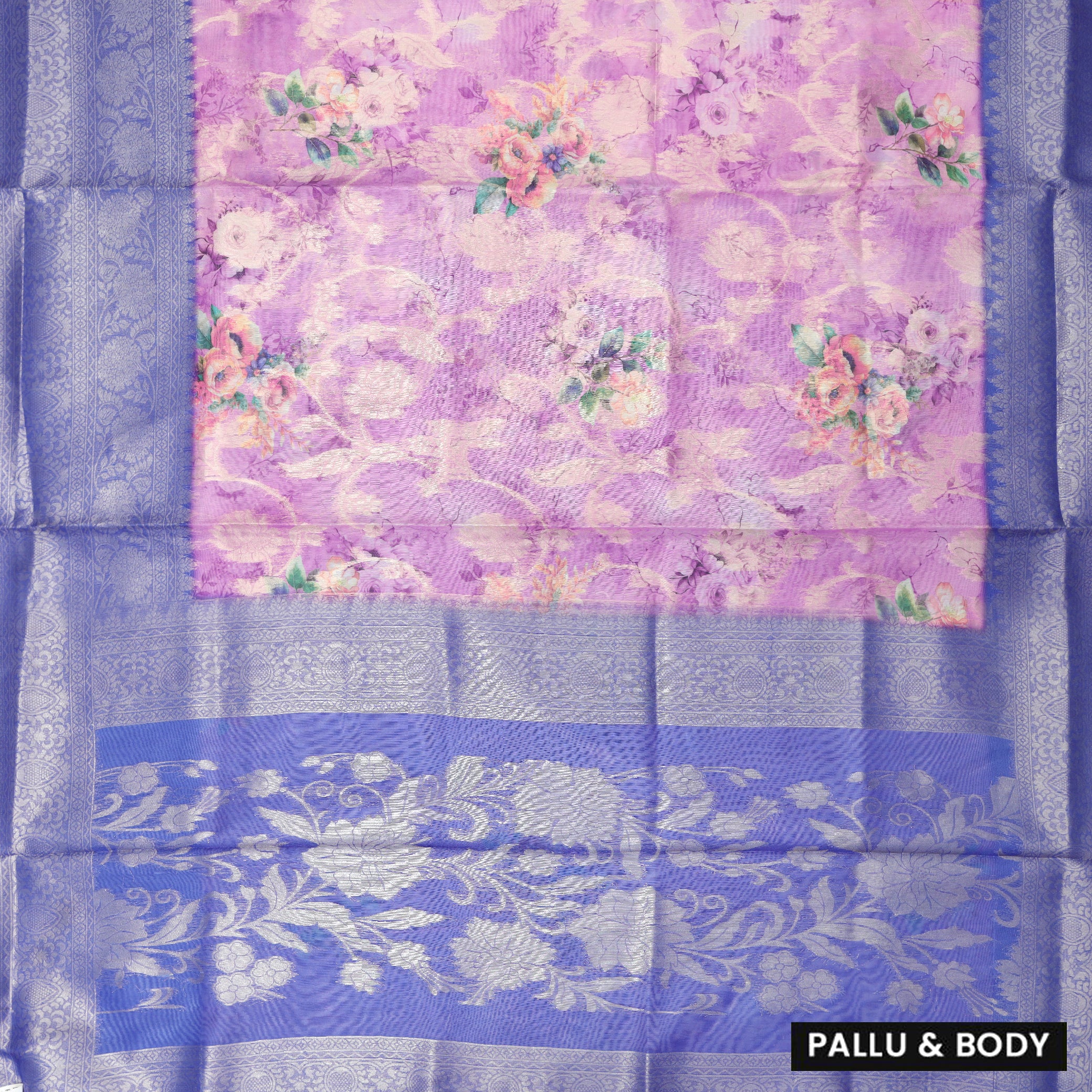 Purple with Bule Semi Burberry Silk Saree
