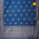 Blue With Maroon Contrast Blouse Floral Motifs Copper Zari Khadi Banarasi Tussar Silk Saree