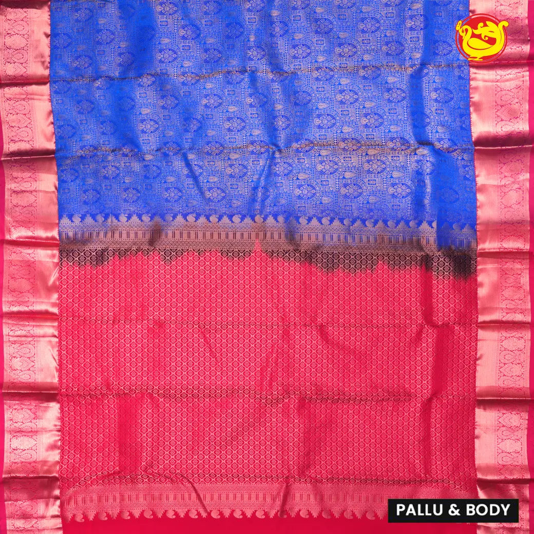 Blue with Red Pure Kanchipuram Silk Saree