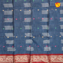 Gray & Blue with Red Pure Bengal Cotton Saree without Blouse