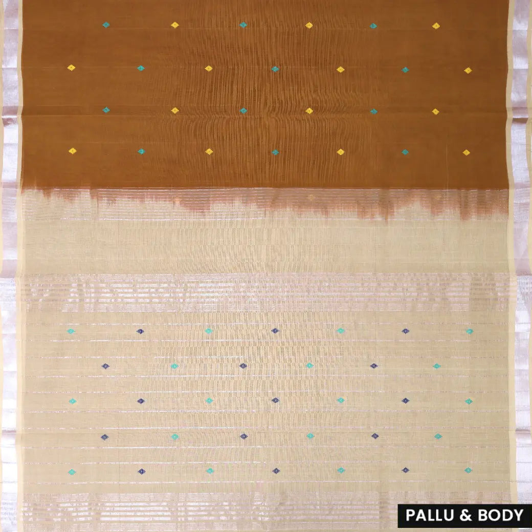 Brownish-gold with Off-white Traditional Buttas Venkatagiri Pure Cotton Saree without Blouse