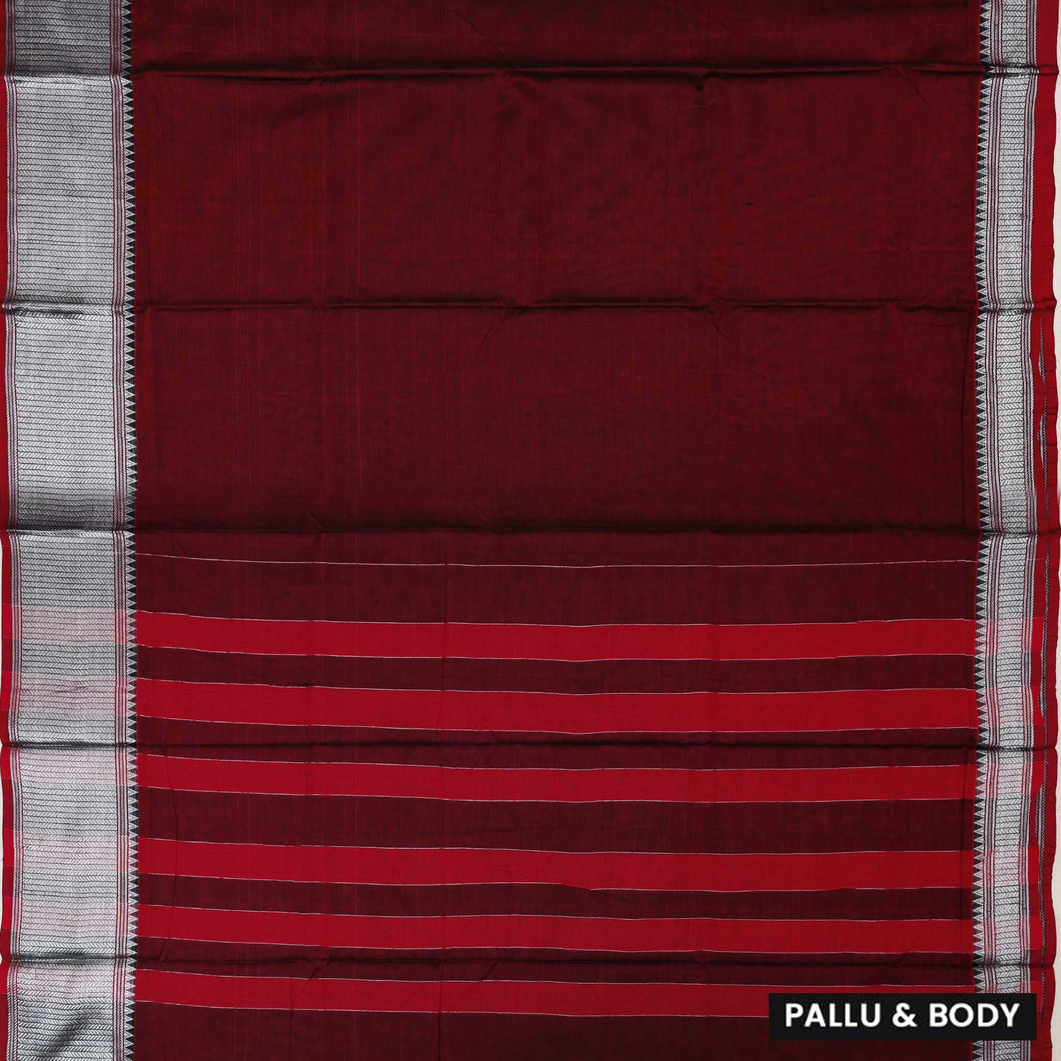 Red ColourTraditional Narayanpet Cotton Saree with Contrast Border