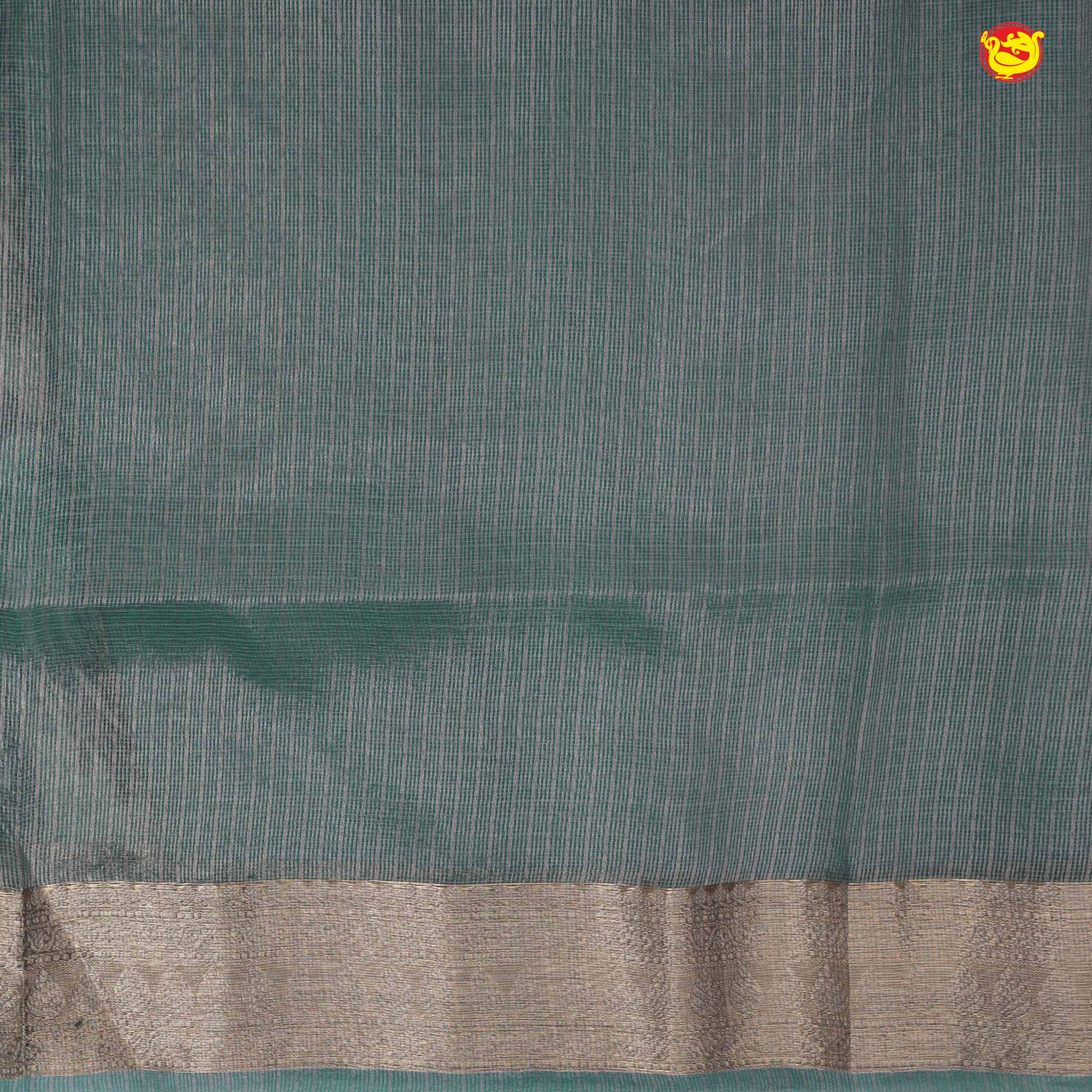 Bluish Grey with Gold Zari Border Tissue With Digital Prints saree