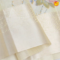 Half white linen tissue saree with digital prints - Thenianantham