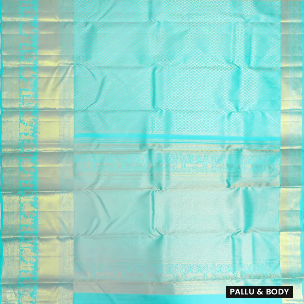 Turquoise Blue with Gold Zeri Subalaya Wedding Silk Saree