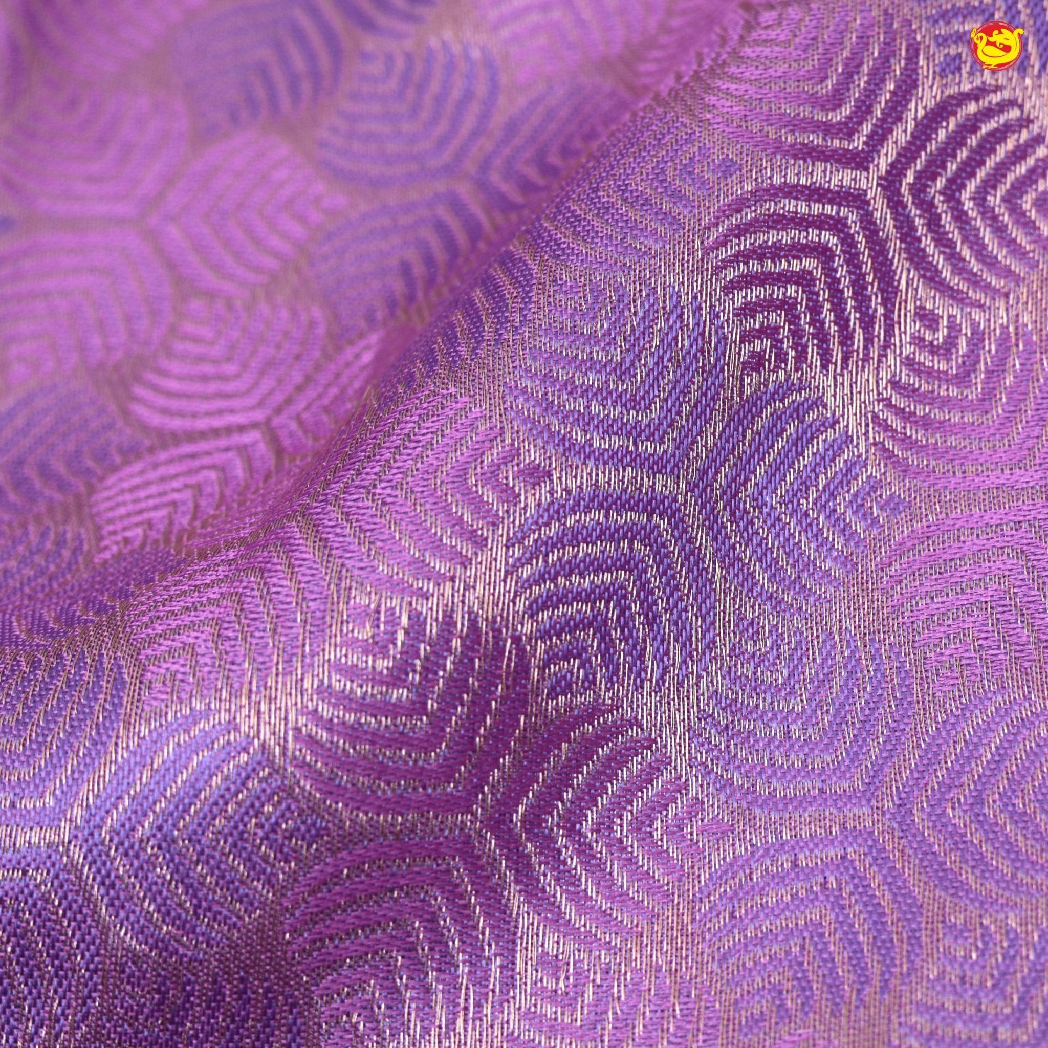 Lavender With Floral Leaf Motifs Gold Zari Border Pure Kanjivaram Subhalaya Wedding Silk Saree - Thenianantham