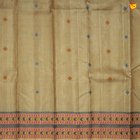 Beige and Light Orange Jacquard Pallu And Floral Buttas Kanchipuram Soft Silk Saree - Thenianantham