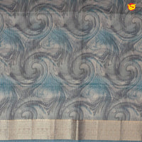 Bluish Grey with Gold Zari Border Tissue With Digital Prints saree