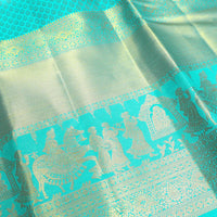 Turquoise Blue with Gold Zeri Subalaya Wedding Silk Saree