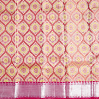 Cream,light yellow & gold with Pink pure Kanchipuram silk saree