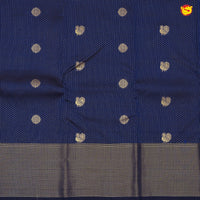 Navy Blue With Rani Pink Floral Buttas Motifs Gold Zari Striped Pure Kanjivaram Soft Silk Saree - Thenianantham