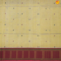 Half White and Golden Maroon Jacquard Checks Pallu And Mango Butta Kanchipuram Silk Saree - Thenianantham