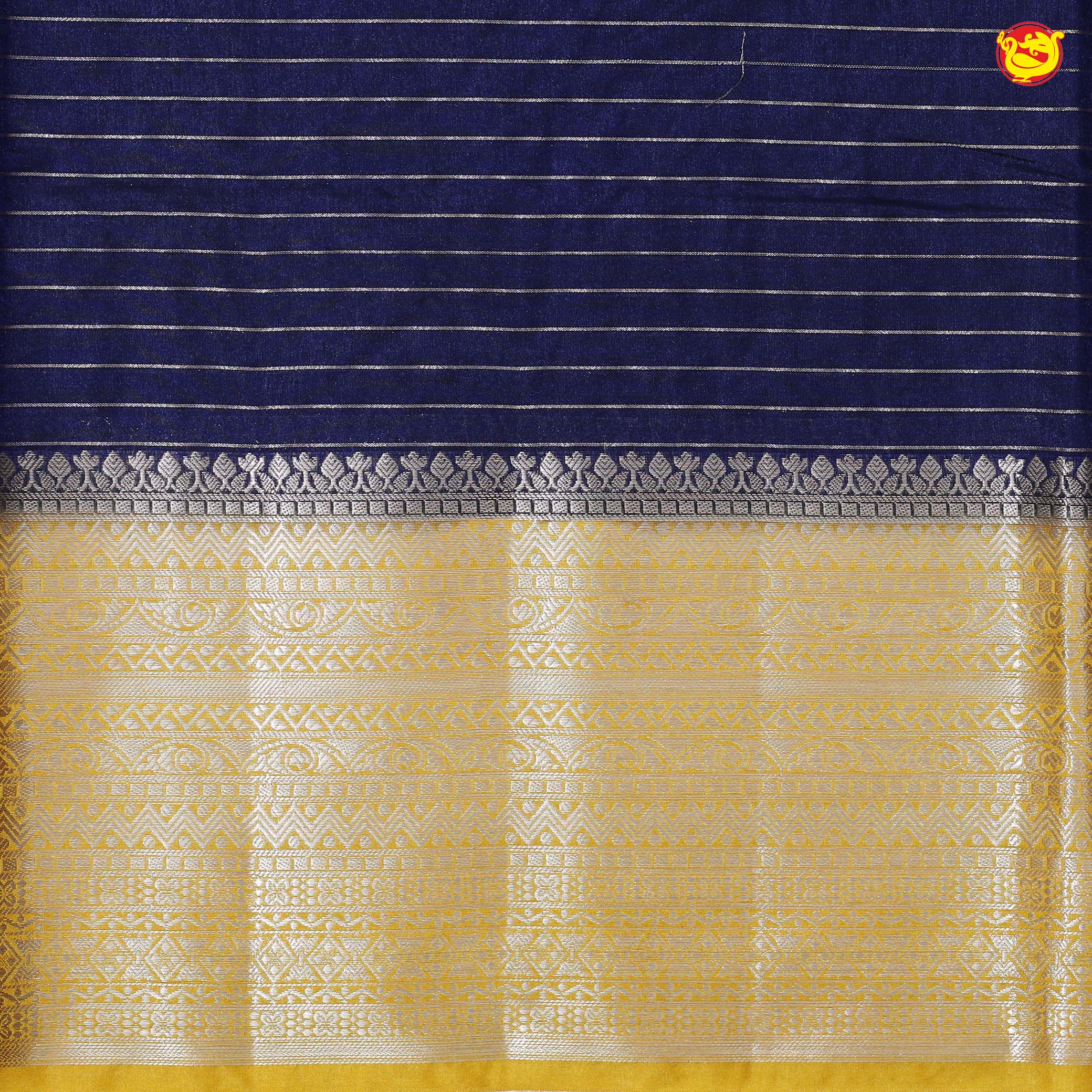 Navy Blue With Mustard Yellow Semi Silk Blend Saree With Double Blouse Concept - Thenianantham