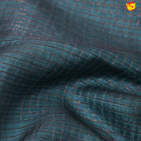 Dark Cyan With Floral Design Zari Border Digital Print Semi Linen Saree