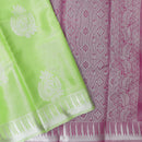 Couple Combo Tissue Silk Set – Men’s Shirt & Dhoti with Matching Women’s Saree With Pista Green With Silver Zari Border