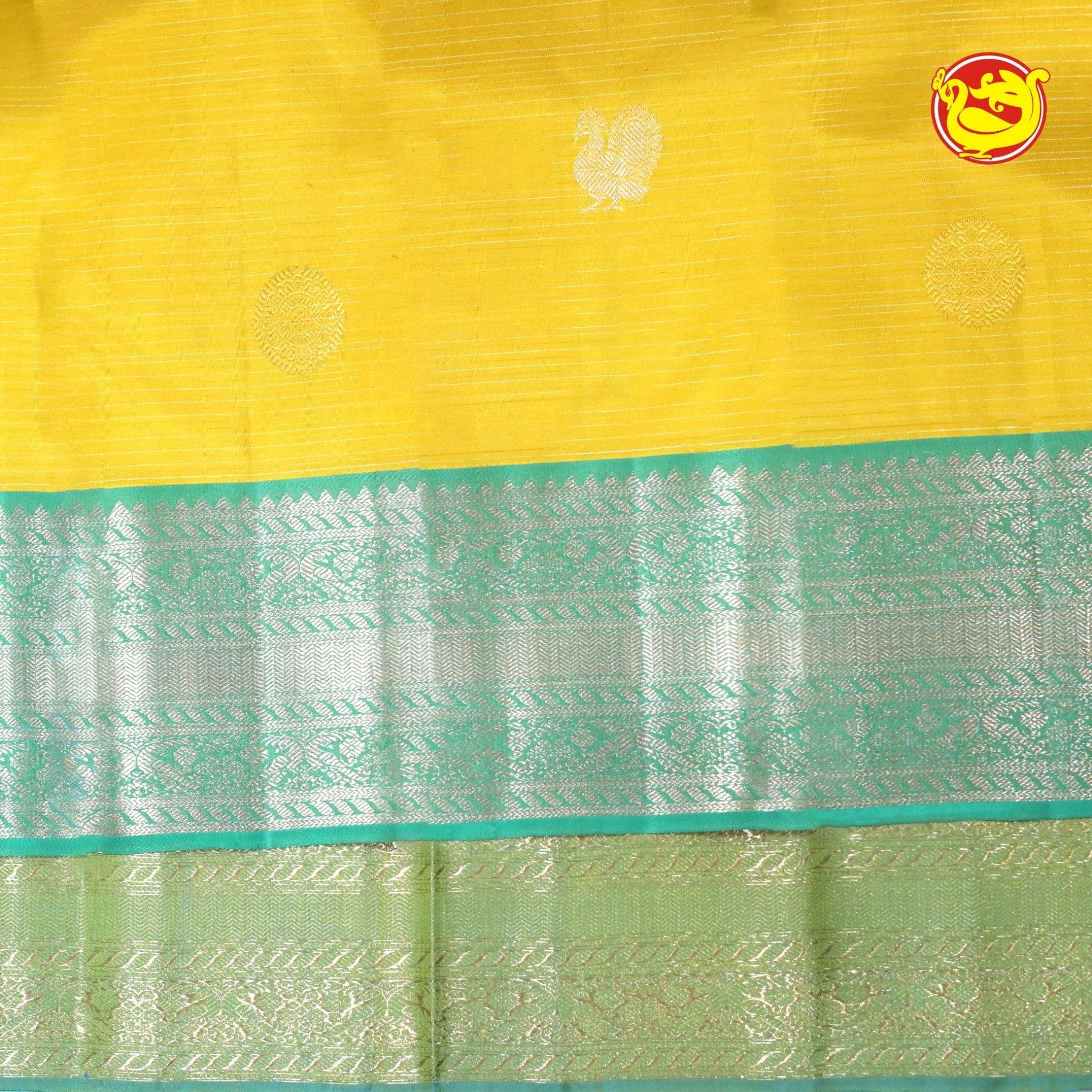 Yellow With Pista Green Arani Soft Silk Saree - Thenianantham