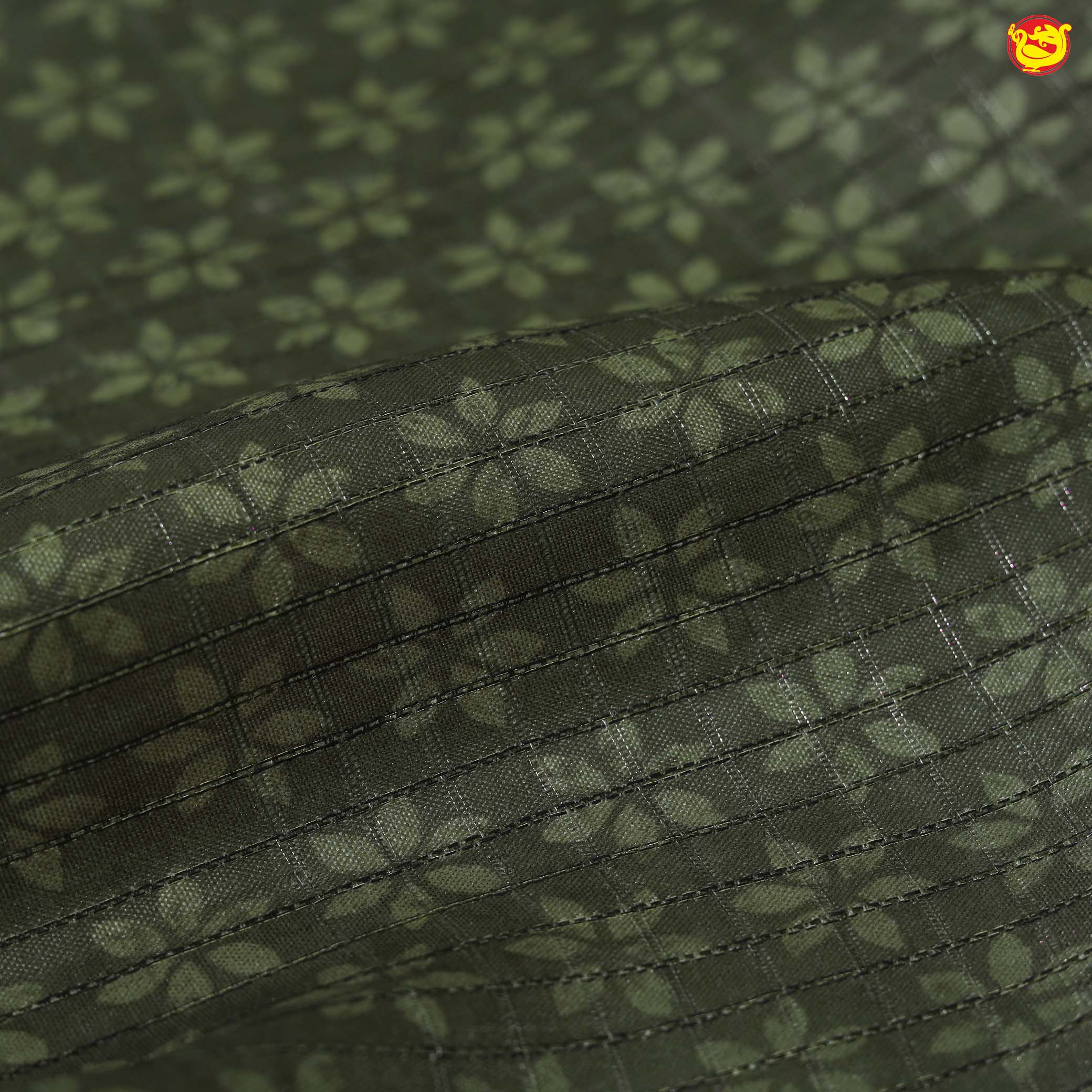 Olive Green With Floral Design Zari Border Digital Print Semi Linen Saree - Thenianantham