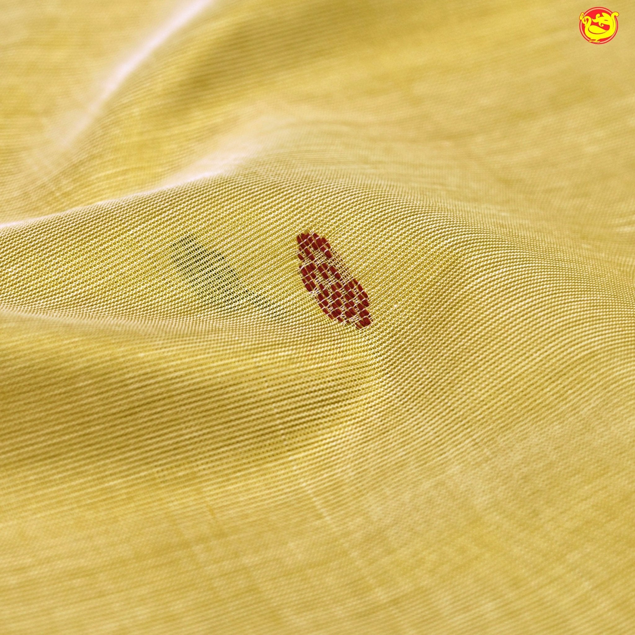 Half White and Golden Maroon Jacquard Checks Pallu And Mango Butta Kanchipuram Silk Saree - Thenianantham