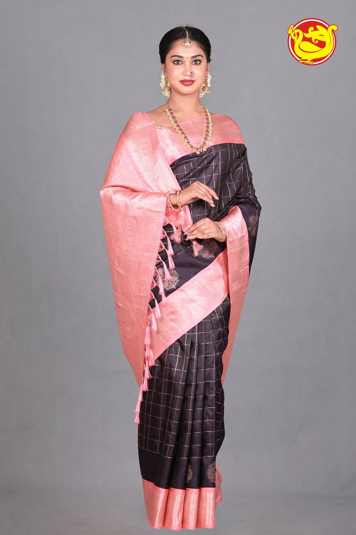 Jamun colour Soft Silk Saree With Peach Pallu