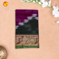 Purple & rama green with Light Green  Pure Bengal Cotton Saree without Blouse