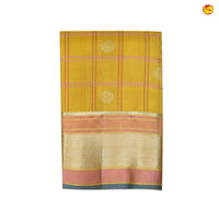 Mild yellow pure Arani silk saree with checks - Thenianantham