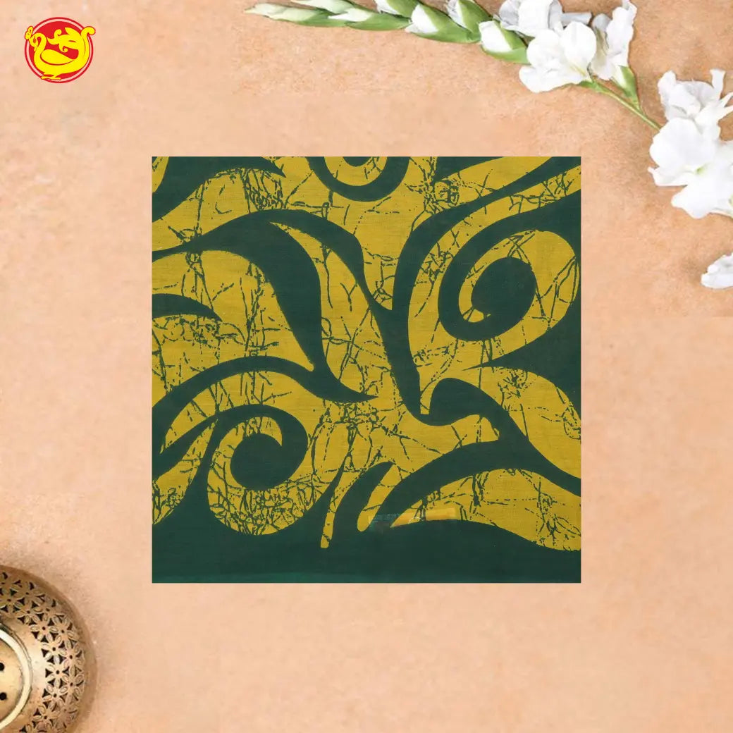 Dark Green with Yellow Pure Mul Mul Cotton Saree with Blouse