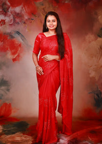 Red  colour Satin Stone Work Sarees