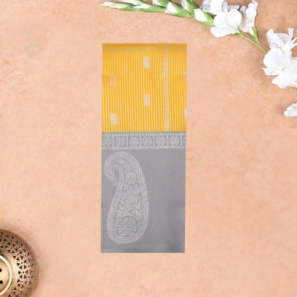 Yellow with Gray Kubera Tissue Silk Saree