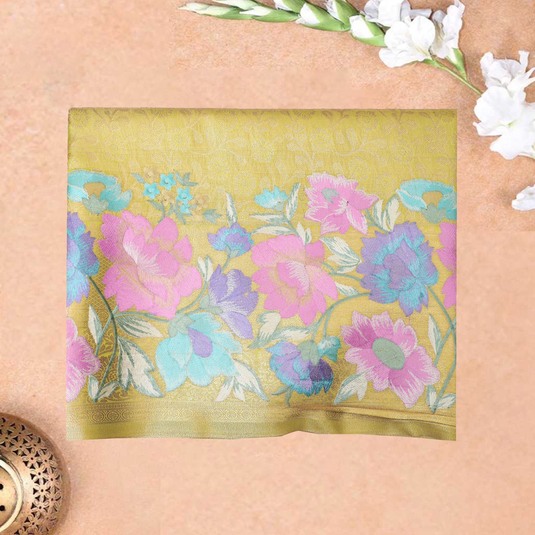 Yellow  Colour Tissue Silk Saree