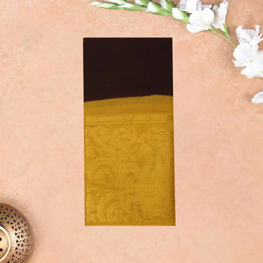 Dark Brown With Mustard Yellow Sungudi Cotton Saree without Blouse