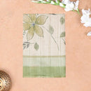 Off white with green floral design Semi Chanderi Silk Saree