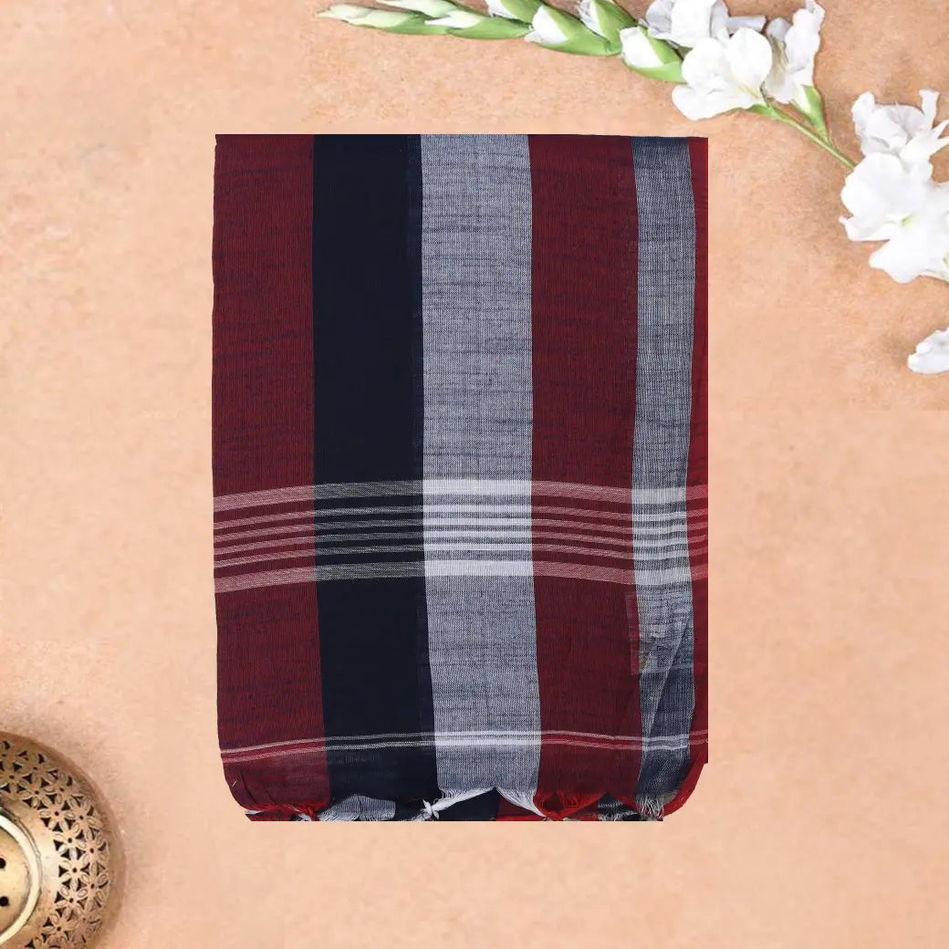 Multicolor Checked Linen Cotton Saree