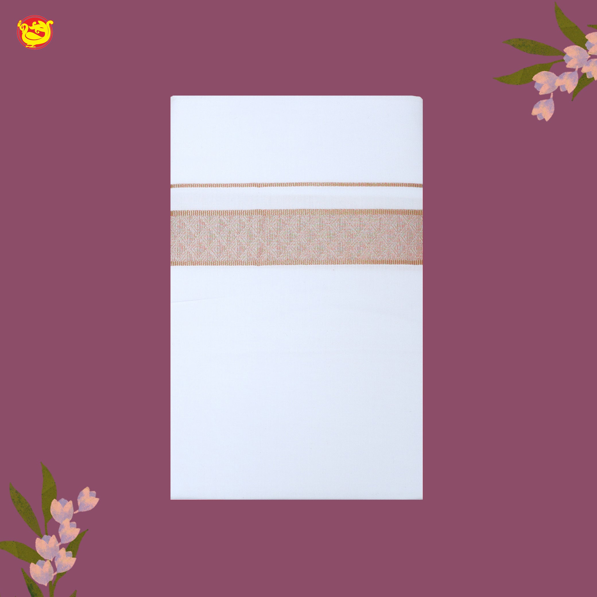 White with copper Fancy Border Single Layer Cotton Men’s Dhoti