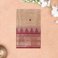 Sandal With Dark Grey And Red Border Pure Chettinad Cotton Saree with Blouse