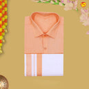 Orange With White Readymade Shirt And Matching Border Dhoti Set for Men